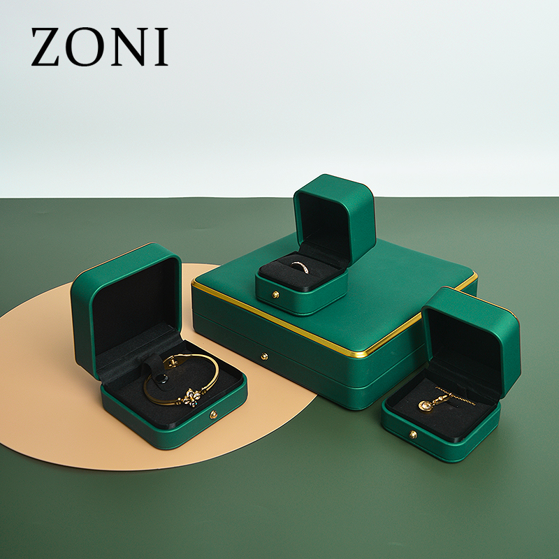 ZONI custom Luxury green PU leather bangle Box bracelet earring ring jewelry box
