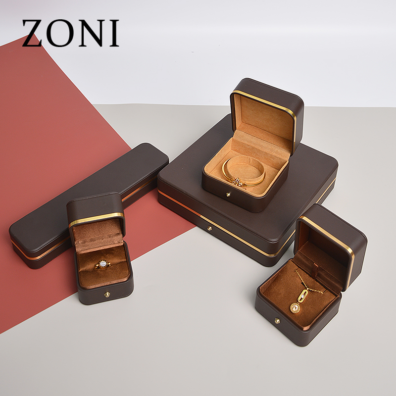 2022 Pretty Brown Pu Leather Ring Box Pu Leather Jewelry Box Leather Jewelry Packaging