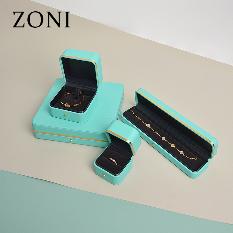 ZONI Custom Blue  Pu Leather Ring Box Pu Leather Jewelry Box Leather Jewelry Packaging With LOGO