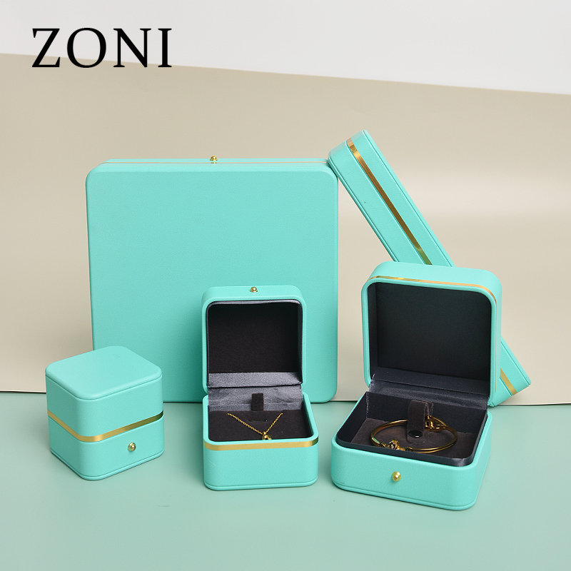 ZONI Custom Blue  Pu Leather Ring Box Pu Leather Jewelry Box Leather Jewelry Packaging With LOGO