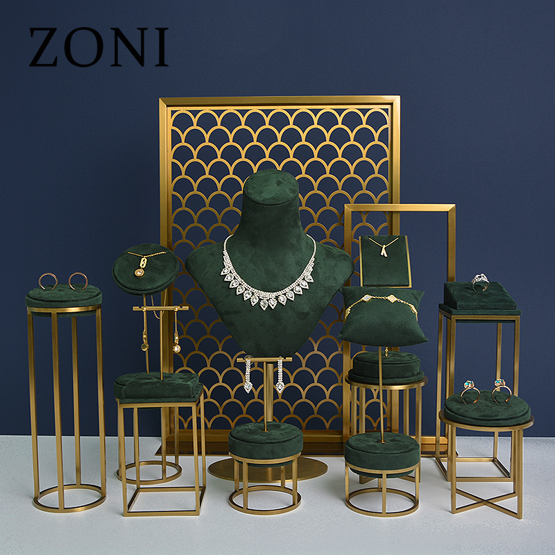 ZONI Custom Luxury Microfiber Jewelry Display Custom Jewelry Display Stands For Counter Window Ring Necklace Bracelet Stands
