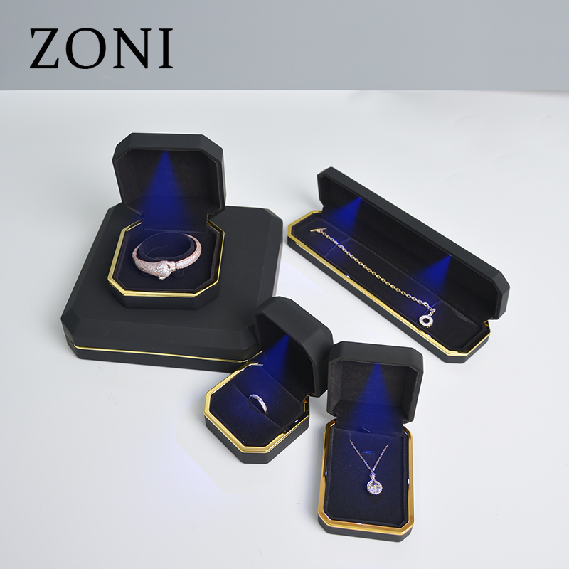 Custom Ring Pendant Packing Led Light plastic velvet Jewelry Ring Box Led Light Jewelry Box Packaging plastic box jewelry