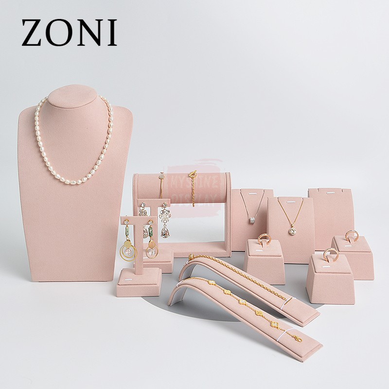 ZONI High Quality Custom  New Design Pink Personizedluxury Jewelry Display Stand Sets