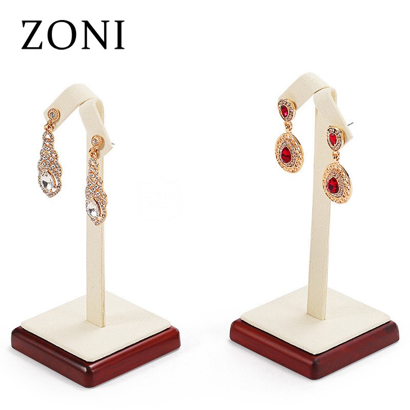 ZONI Luxury Lacquer Wood Jewelry Earring Display Stand Mrcrofiber Jewellery Display Rack For Earrings