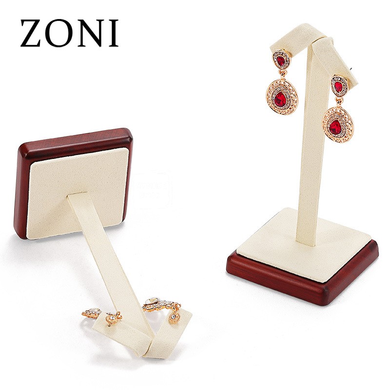 ZONI Luxury Lacquer Wood Jewelry Earring Display Stand Mrcrofiber Jewellery Display Rack For Earrings